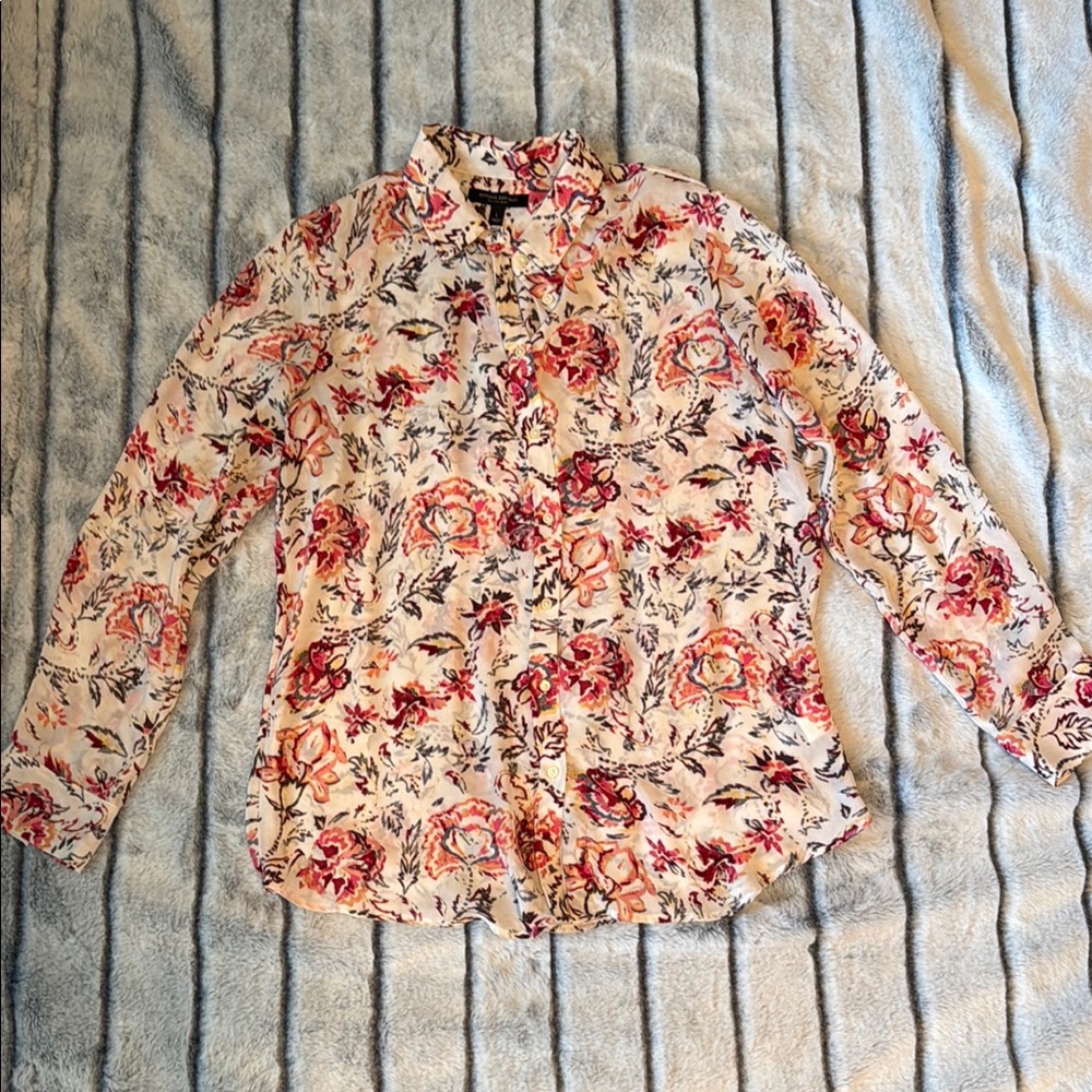 Banana Republic Red and Pink Floral Blouse